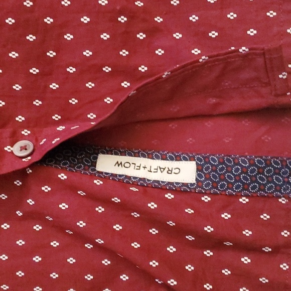 Craft +Flow Mens Button Down Collar Shirt Burgundy/White Geo Print, Design Cuff - Picture 10 of 12
